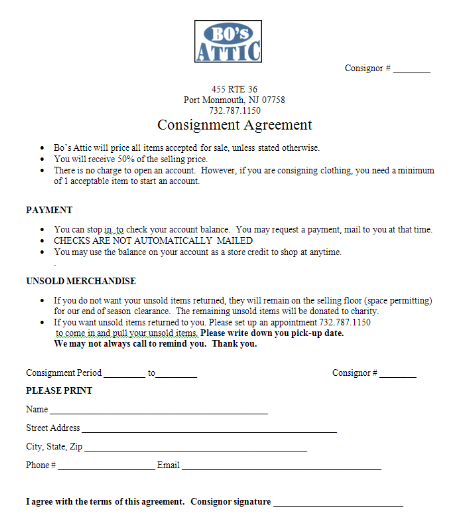 Consignor Account Aggreement